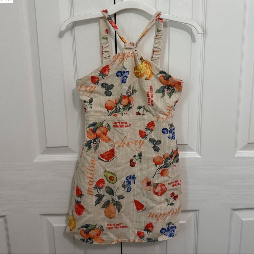 Art Class Vibrant Fruit Pattern Dress Girls S 6/7 (Runs Big)